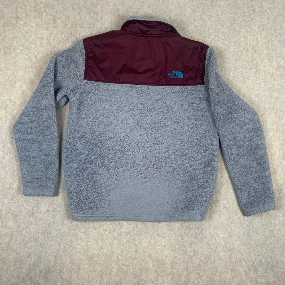 The North Face Dunraven Sherpa Fleece Mens Medium Grey Burgundy 1/4 Zip Pullover